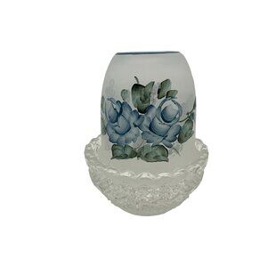Mosser Vintage Small 4 Inch Fairy Light Hand Painted Blue Florals W/Clear Base